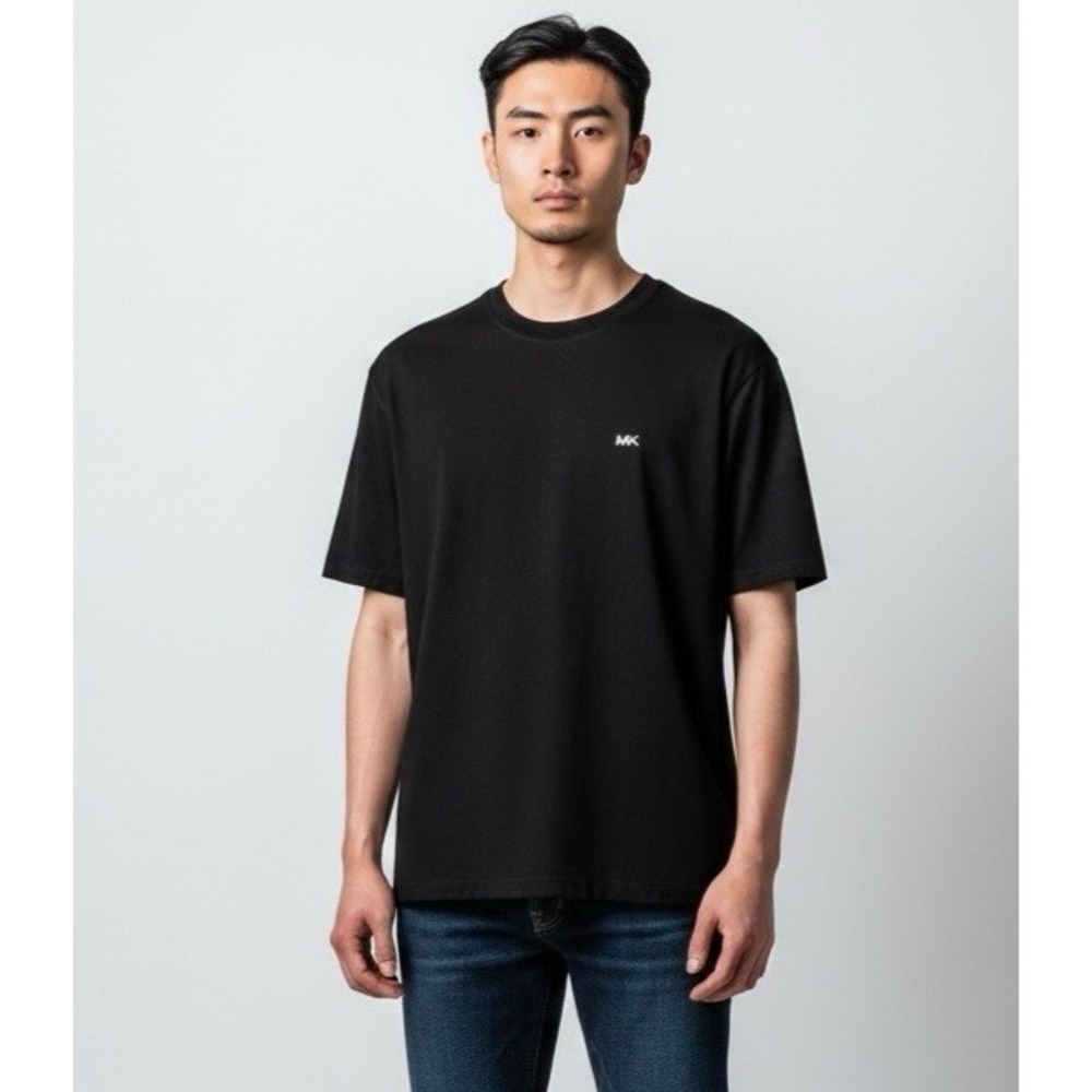 Michael Kors Men's M SS Textured Crew Tee Black Embroidered Logo NEW